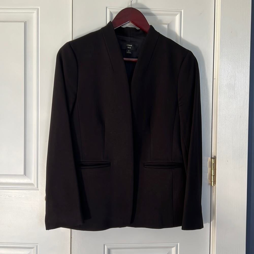 Sleek and modern JCrew Black no collar suit jacket